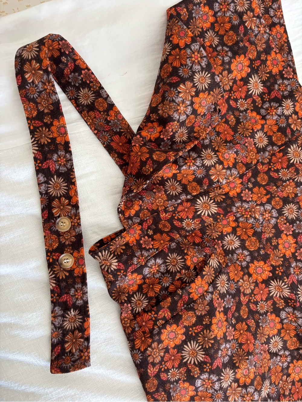 Floral Print Wide-Leg Overalls - Orange Floral Corduroy - Picture 5 of 16